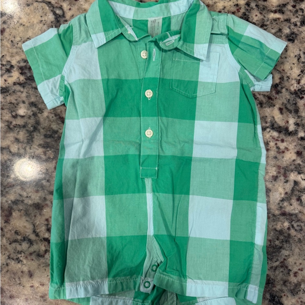 Primary Green Checkered Baby Outfit 3-6 months